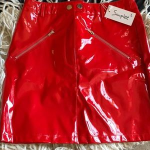 Patent leather red skirt